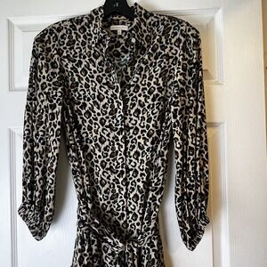 Ann Mashburn Dress Leopard XS Button Down With Tie Midi Whimsical Flowy